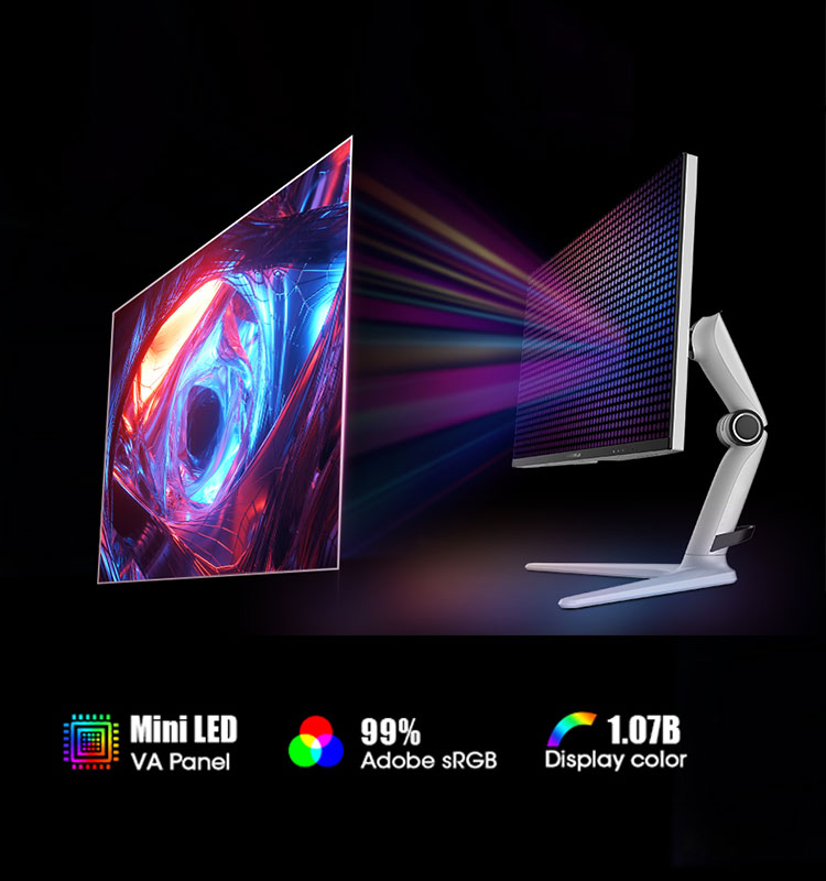 KOORUI GN10 27” Gaming Monitor, WQHD (2560 x 1440), 240HZ, Mini-LED, 95%  DCI-P3 99% Adobe RGB 100% sRGB, Display HDR 1000, Tilt Pivot Swivel Height  Adjustable, HDMI, DisplayPort, White/Grey 